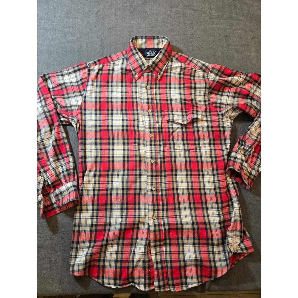 Woolrich Men's S Burgundy Plaid Flannel Button Down Long Sleeve Shirt Outdoors